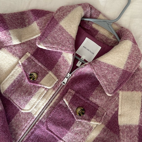 SOLD - Avec Les Filles NWOT Purple Check Zip Flannel Jacket - Picture 3 of 5